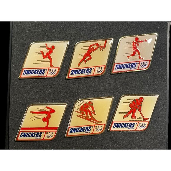 1992 Snickers Official Sponsor Winter Olympics Set of 6 Lapel Pins - Picture 3 of 4
